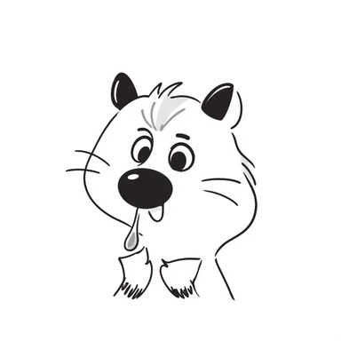 Hand-drawn squirrel with large visible drool dripping down from mouth, starving expression sticker