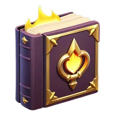 Clash of Clans aesthetic: Cinematic Playful 3D Isometric Spell Book Emoji, rendered in a 3D vector-style similar to standard emojis with minimal shading and bold, simplified shapes. A compact, distinct form with signature details, softly glowing with a fantasy RPG magic charm. Simplified yet unmistakably iconic, highly detailed and consistent, glowing with a soft radiance and high shine. Stylized with a touch of heroic grandeur and a soft glowing outline, capturing the essence of a beloved gaming relic with a friendly, playful manner! sticker