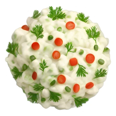 russian salad olivier, dill on top of a dish sticker