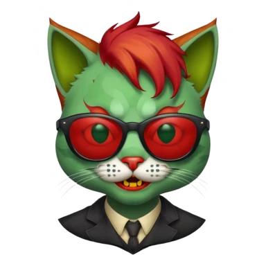 Zombie cat with sun glasses and red hair and joker nose sticker