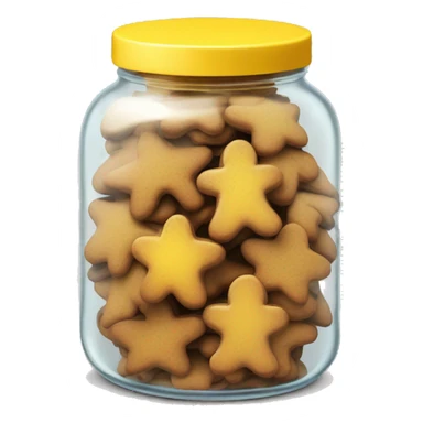 Realistic glass cookie jar yellow lid full of gingerbread cookies isolated.  sticker