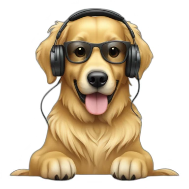 golden retriever coding on laptop and wearing headphones sticker