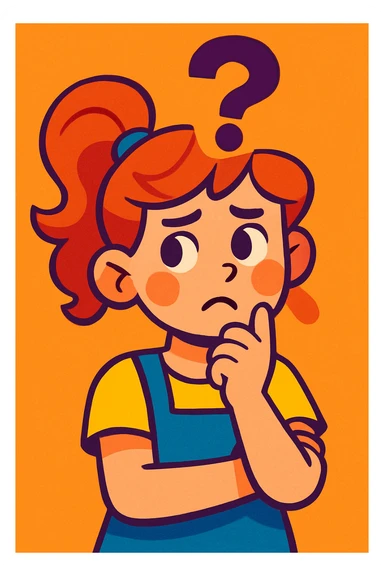 a girl with a questioning expression, vibrant cartoon style sticker