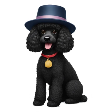 black poodle with a NY hat sticker