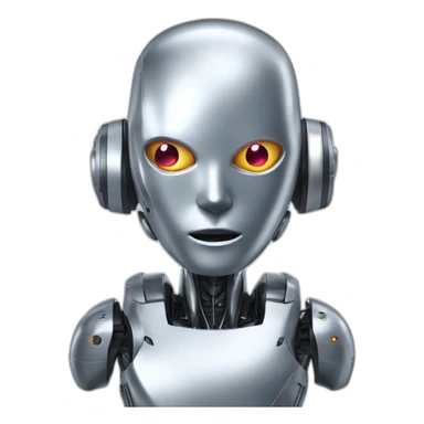 A silver robot human head with laser beam shooting from its eyes  sticker