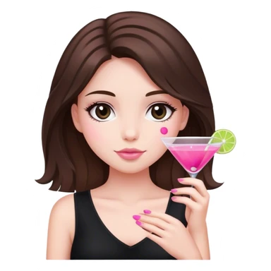 brunette hair down girl black top holding a pink cosmo sticker