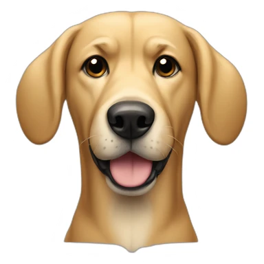 big blonde dog with half-floppy half-upright ears and a black face sticker