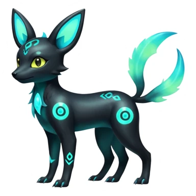 Shiny Ethereal Eldritch Cool Edgy Badass Punky Aural Iridescent Fluorescent Bioluminescent Umbreon-Amaura-Salandit-Litten-Fakémon-fusion (full body) sticker