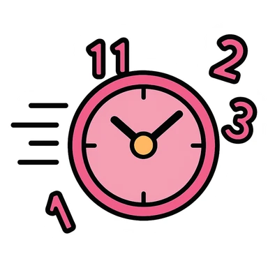clock with numbers flying off, dynamic motion, pink color palette sticker