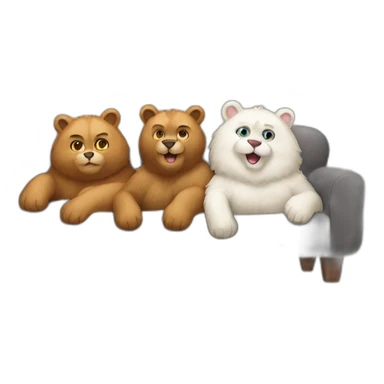 Two-bears-three-cats-lying-on-couch sticker