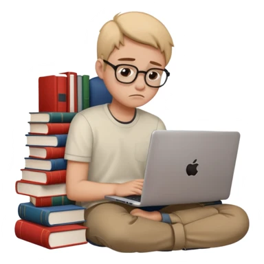 a student crashing out with the laptop on the lap and books on the side -  an emoji like this 😭 sticker