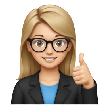 White girl with dark blonde hair in a ponytail and glasses giving the thumbs up sticker