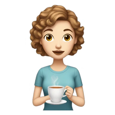 white girl with wavy brown short hair drinking tea sticker