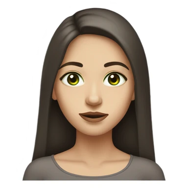 Female with long dark brown hair with fair skin and light green eyes and slim face with full lips and a few moles on the face near the lips  sticker