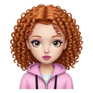 pretty bratz girl, ginger curly hair, freckles, dark brown eyes, pink lips, black eyeliner, pale skin, cute girly clothes sticker