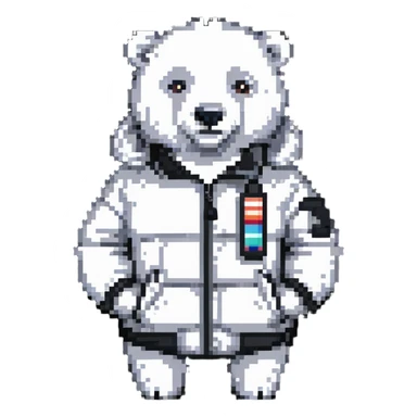 polar bear wearing a white puffer jacket sticker