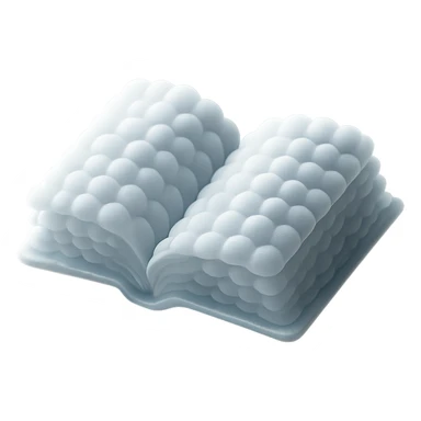 thick open book made entirely of small, very bright white fluffy convex clouds, matte glass style sticker
