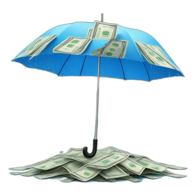 Blue umbrella under falling banknotes like rain sticker