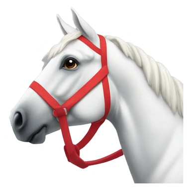 a white horse wearing a crimson footbal jersey sticker