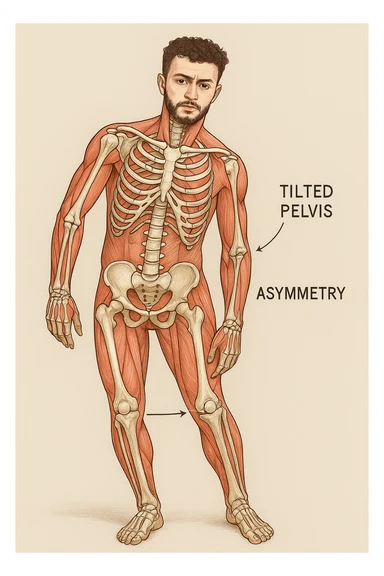 Uomo con problemi di asimmetrie e bacino inclinato, visione anatomica sticker