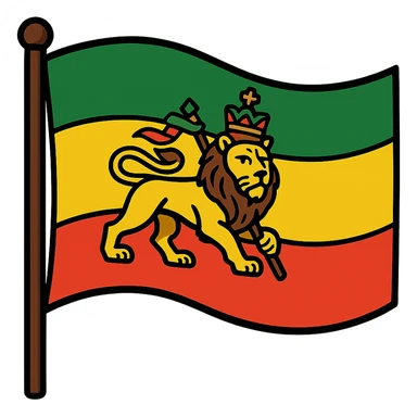 bold cartoon style Ethiopian flag with lion of Judah, vibrant colors, strong outlines sticker