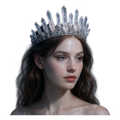 Change the crystal crown to be crafted from clear and pale pink gems, highlighted with silver threads and a gentle moonlit shine. Keep the background transparent. sticker