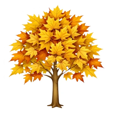Generate a high-quality image of a yellow maple tree with autumn foliage, full canopy of leaves, realistic color and shading, smooth gradient colors, no facial features, no brand markings, simple white background, high-resolution.
 sticker