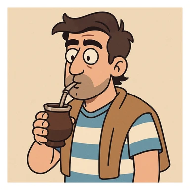 cartoon style illustration of an Argentinian man with dark hair drinking mate sticker