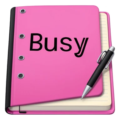 big  pink book and note pen add on it the word BUSY in bold black sticker