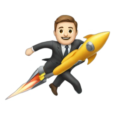 suit man flying rocket sticker