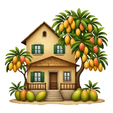 A light brown house from a barrio with a mango tree sticker