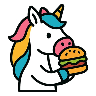 unicorn eating a hamburger, minimalist, modern sticker