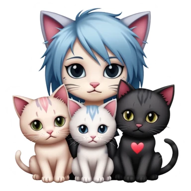 two emo cats in love with tattoos and cool hair, surrounded by five emo kittens sticker