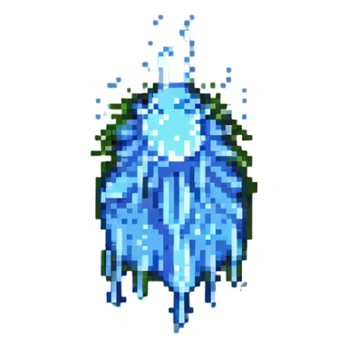 pixel art sweat drop mid-splash, with animated-looking droplets and motion lines sticker