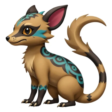 Rare warm-colored exotic cute epic aesthetic gothic colorful Salandit-Eevee-Civet-species-Fakemon-hybrid-creature, with tribal tattoo markings, full body sticker