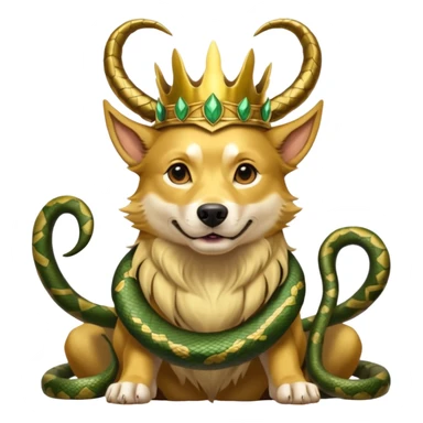 loki god of mischief as a dog. he as snakes. he wears a horned crown as the god himself.  dynamic pose sticker