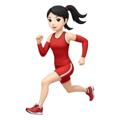 Full body showing White woman running forward to the camera black hair on a ponytail sticker