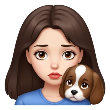 Girl with brunette hair doing puppy eyes with pouty sad lips sticker
