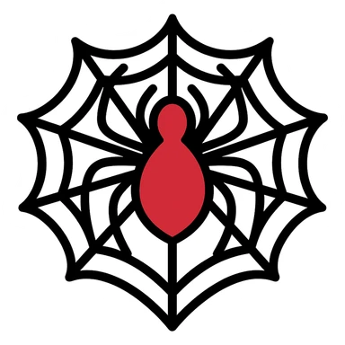 Spiderman logo featuring a web motif and stylized spider, graphic design, colored in red and black, no background, bold and clear lines. sticker