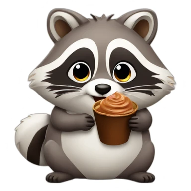 Cute fat raccoon with chocolate sticker