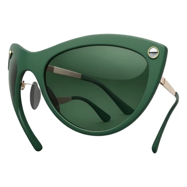 cat eye shaped sunglasses with white frame and dark green lenses, folded sideways, slightly top view, focus on curved frame, emoji style sticker
