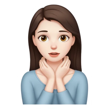 Brunette white girl tightly holding her neck sticker