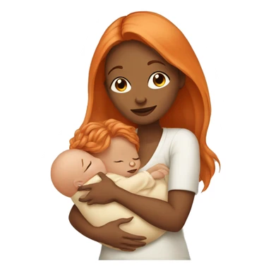 Tan girl with long orange hair holding newborn baby in arms sticker
