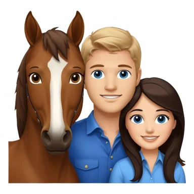 Smiling blue eyed trevor donovan with smiling BROWN eyed danica mckellan and one brown horse sticker