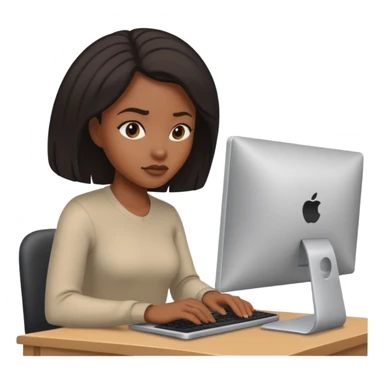 black woman working on a computer, hiding behing her computer, no brand on the computer, focused on the screen sticker