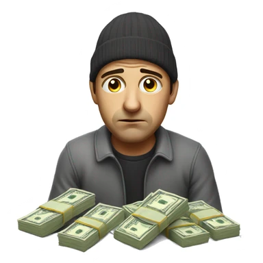 sad man with money photorealistic serious sticker