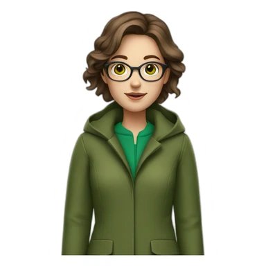 brown haired girl in green coat with green eyes and glasses sticker