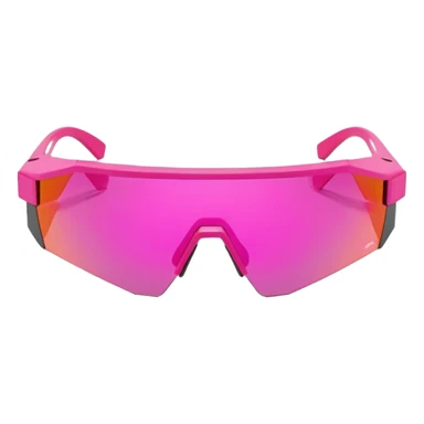 sporty hot pink shield visor sunglasses with thick angular frame, geometric chunky design, substantial build, one-piece lens sticker