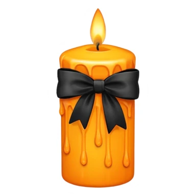 orange yellow candle, with black bow sticker
