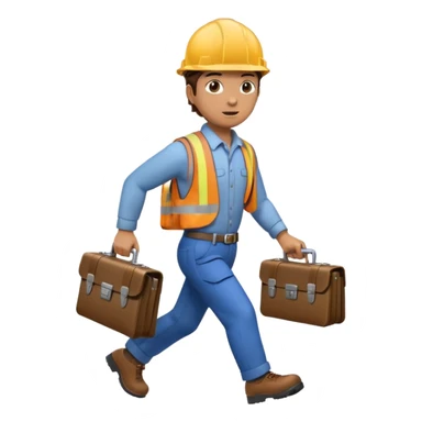 person wearing a hard hat or helmet, holding a wrench in one hand and a briefcase in the other, in a walking or running motion sticker